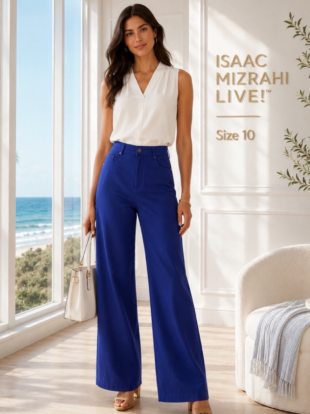 Isaac Mizrahi Live! Cobalt Blue Wide Leg Knit Pants Size 10